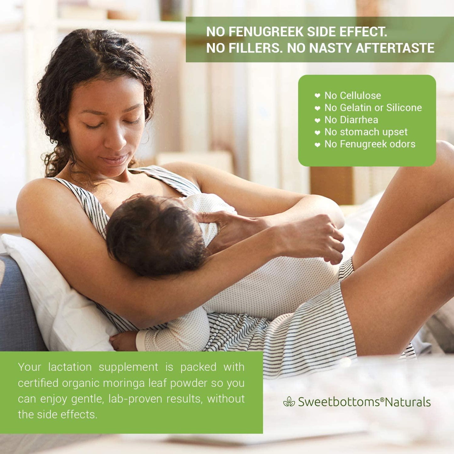 Lactation Supplement Organic Moringa (Malunggay) - Increase Milk Production Naturally - 100% Natural and Gluten-Free - 120 Vegan Moringa Pills 500 mg - Fenugreek Free - Certified Organic