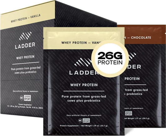 Ladder Whey Protein Sampler Bundle, Chocolate and Vanilla Protein Powder Packets, 15 On The Go Packets