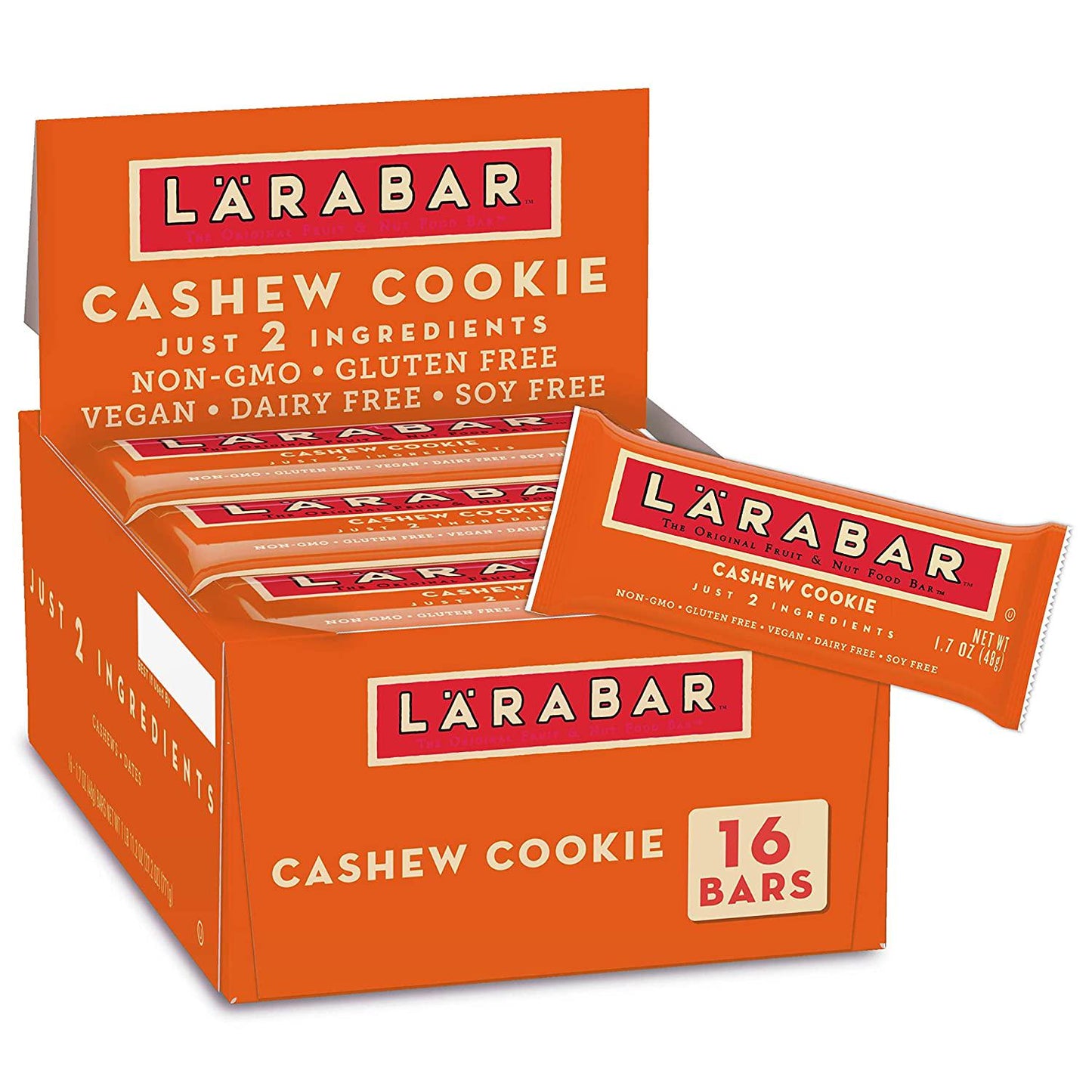 Larabar Cashew Cookie, Gluten Free Vegan Fruit and Nut Bar, 1.7 oz Bars, 16 Ct