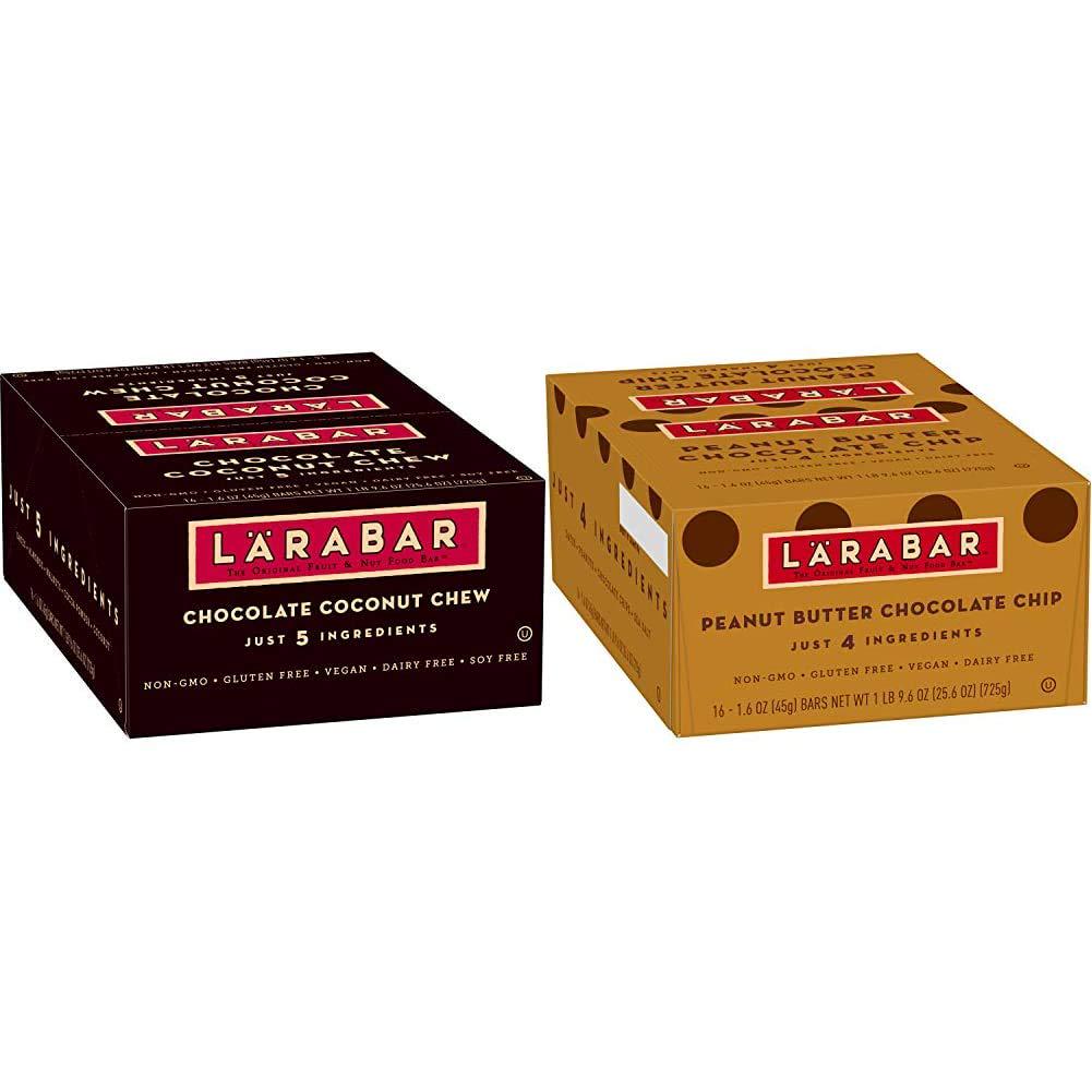Larabar, Fruit and Nut Bar, Chocolate Coconut Chew, Gluten Free, Vegan (16 Bars) and Gluten Free Bar, Peanut Butter Chocolate Chip, Vegan (16 Bars)