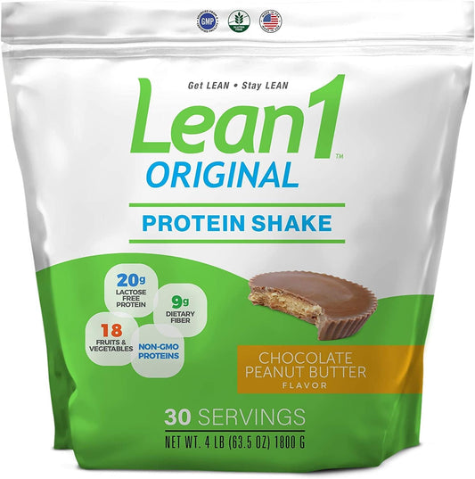 Lean1 Fat Burning Protein Shake, 30 Serving Bag, 20 Grams of Protein (Chocolate Peanut Butter, 63.5 oz)