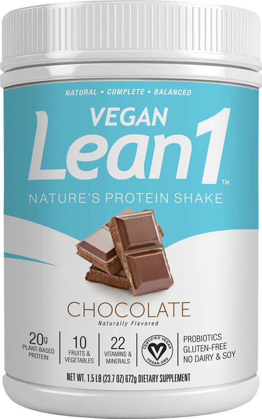 Lean1 Vegan Chocolate, A Vegan Certified Nature's Protein Shake and Meal Replacement, 1.5 LB