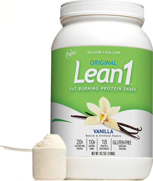Lean 1 Vanilla Fat-Burning protein Shake by Nutrition 53, Lactose and Gluten Free with Green Coffee Bean Extract, 23 Serving Tub - 42 Oz