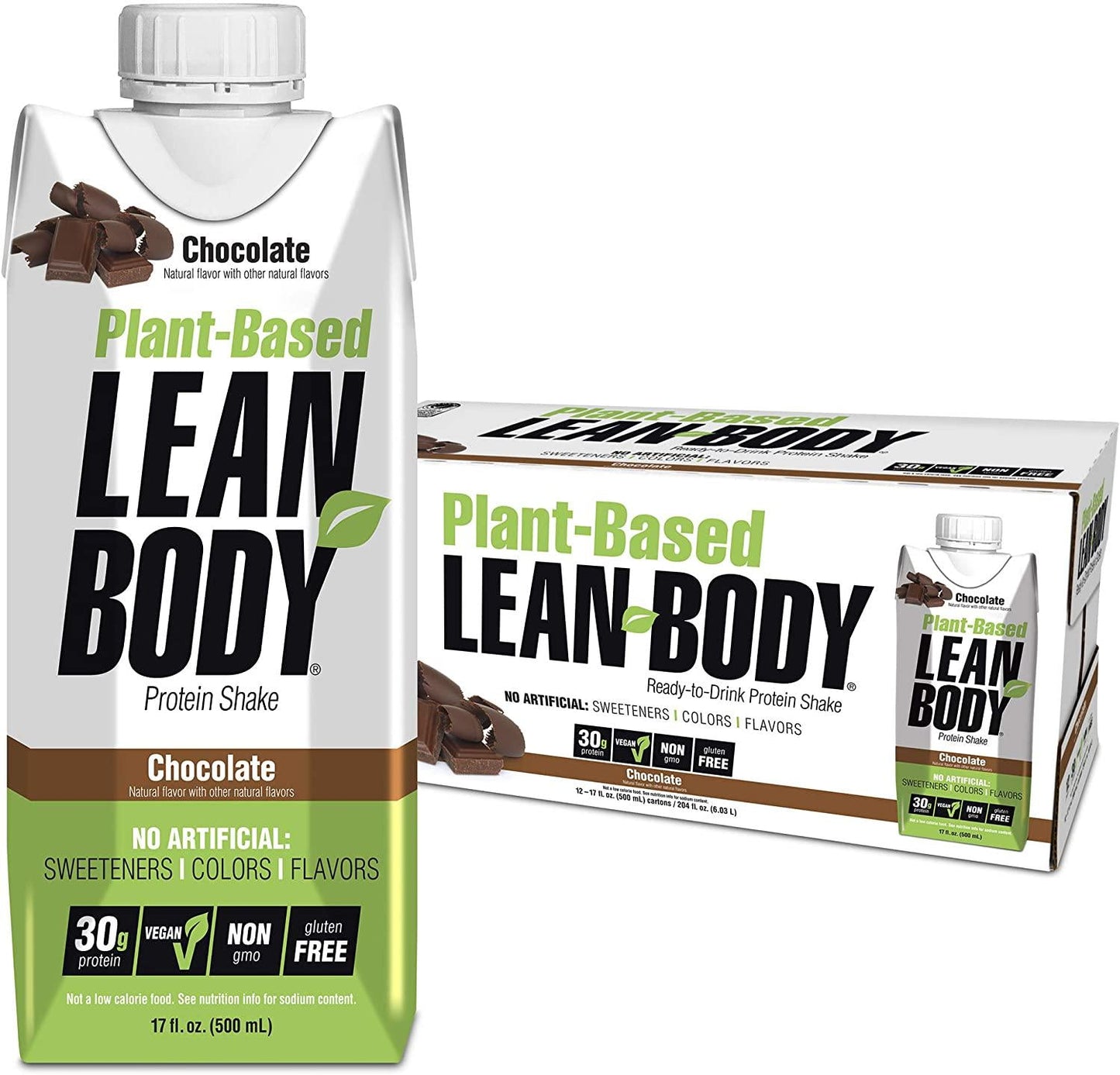 Lean Body Ready-to-Drink, Plant-Based Vegan Chocolate Protein Shake, 30g Protein, No Artificial Flavors, Sweeteners or Colors, Non GMO, Gluten Free, Premium Pea and Rice Blend (Pack of 12)