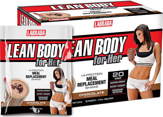 Lean Body for Her All-in-One Chocolate Meal Replacement Shake. 30g Protein, Whey Blend, Just 9g Carbs, 22 Vitamins and Minerals, No Artificial Colours, Gluten Free, (20 MRP Packets)