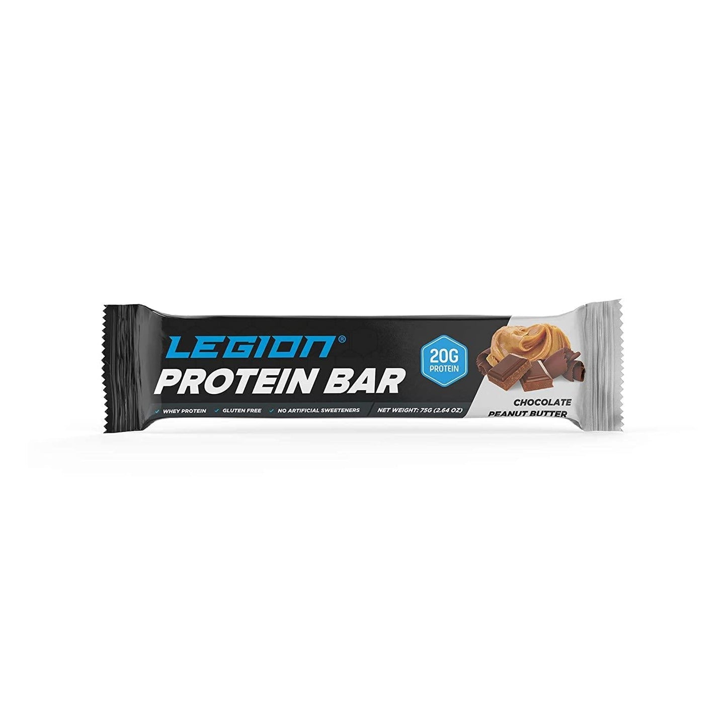 Legion Protein Bar Chocolate Peanut Butter -100% Whey Protein, Baked Bars with Prebiotic Fiber - High Protein (20g) Low Fat (12g) Low Sugar (4g), No Soy, Gluten - Natural Flavors (12 Count)