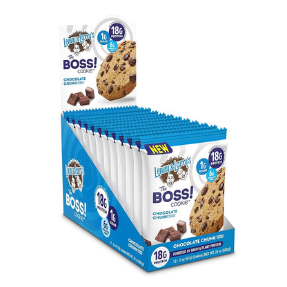 Lenny and Larry&#039;s The BOSS Cookie, Chocolate Chunk, 2 oz, 18g Dairy and Plant Protein, 1g Sugar, 6g Fiber, 1g Net Carbs - 2 Ounce (Pack of 12)