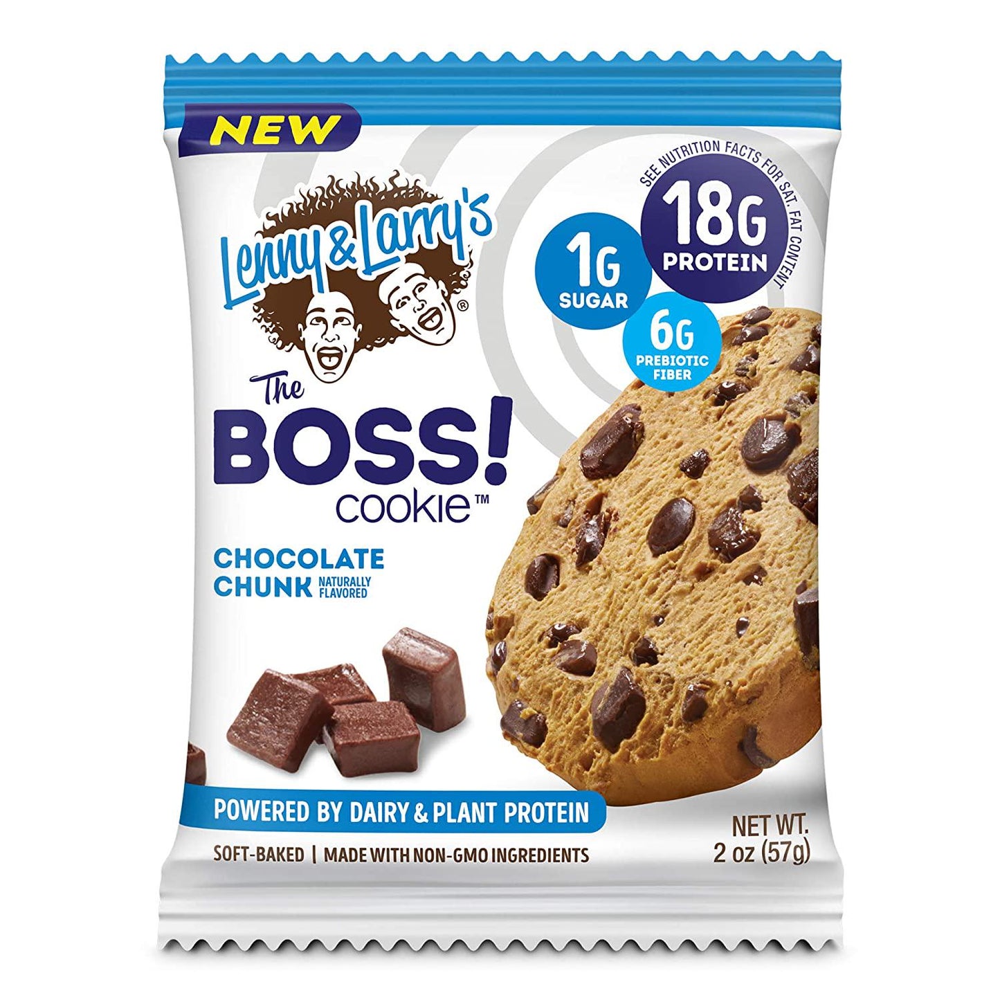 Lenny and Larry&#039;s The BOSS Cookie, Chocolate Chunk, 2 oz, 18g Dairy and Plant Protein, 1g Sugar, 6g Fiber, 1g Net Carbs - 2 Ounce (Pack of 12)