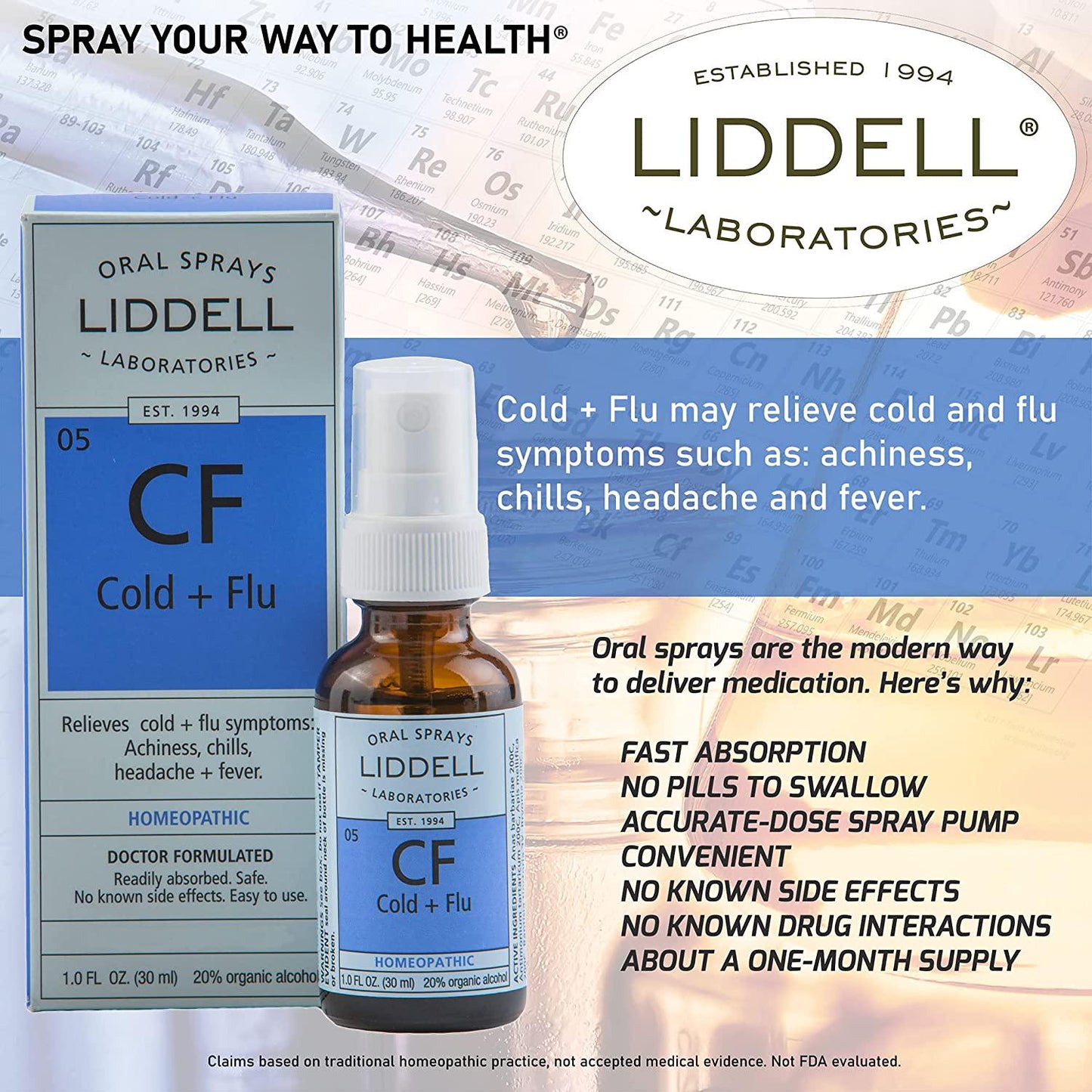 Liddell Homeopathic Cold and Flu Spray, 1 Ounce