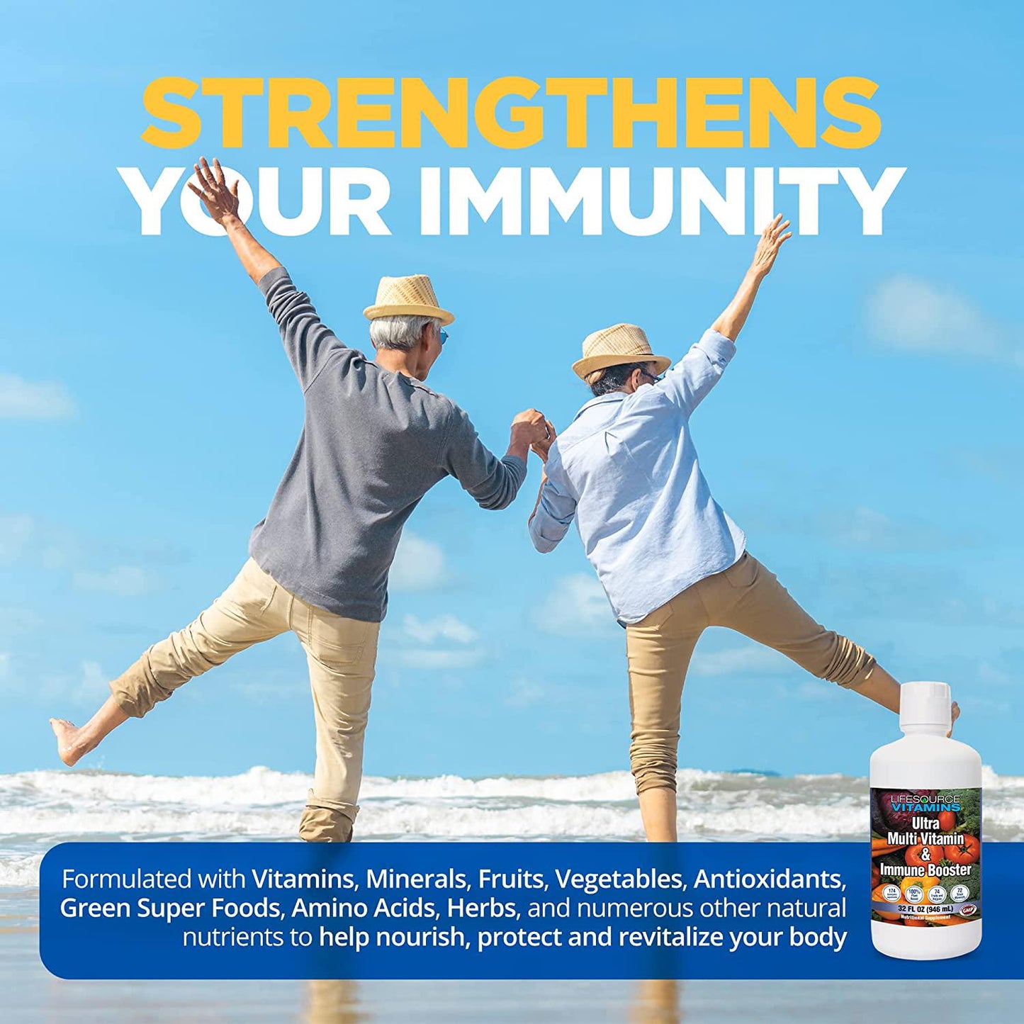 LifeSource Vitamins Ultra Multi Vitamin and Immune Booster Liquid: Vegan -174 Synergistically Blended Nutrients, 100% Plant Based Whole Foods for both Men and Women, 32fl oz (946mL)