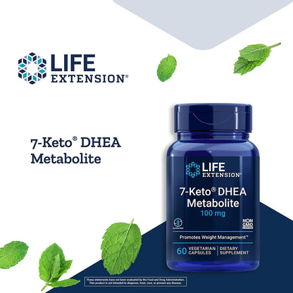 Life Extension 7-Keto DHEA Metabolite 100mg -for Weight Management and Hormone Balance - Dietary Supplement - Non-GMO, Gluten Free, 60 Vegetarian Capsules