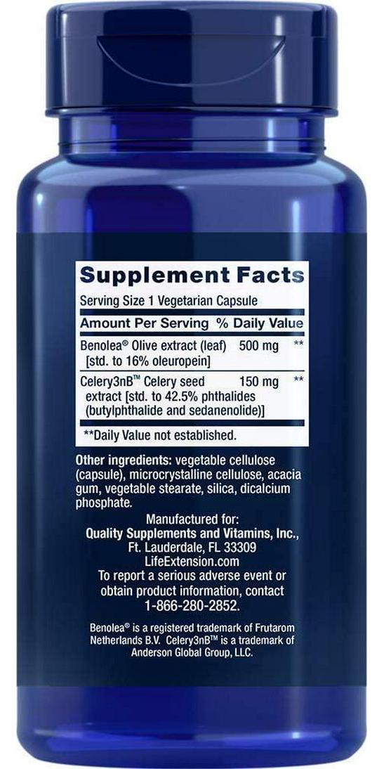 Life Extension Advanced Olive Leaf Vascular Support Capsules with Celery Seed Extract, 60 Count