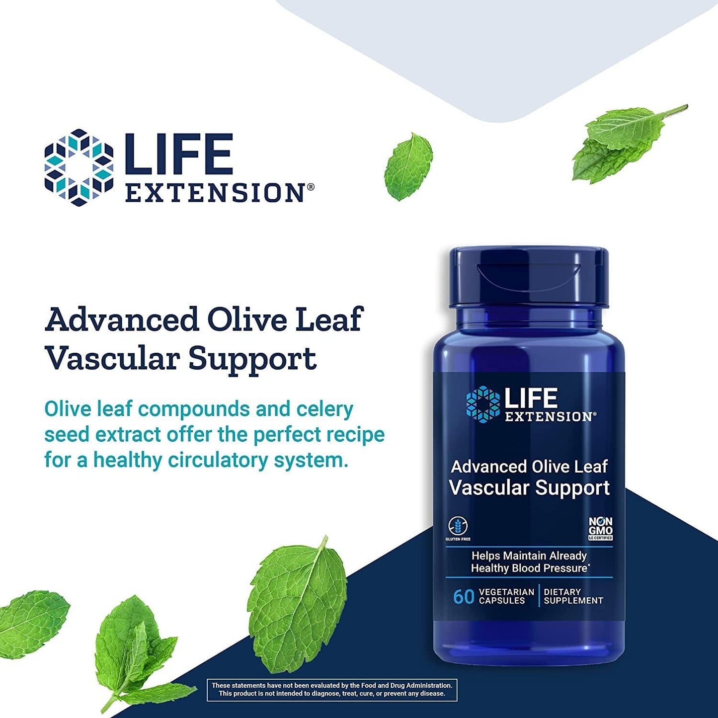 Life Extension Advanced Olive Leaf Vascular Support Capsules with Celery Seed Extract, 60 Count
