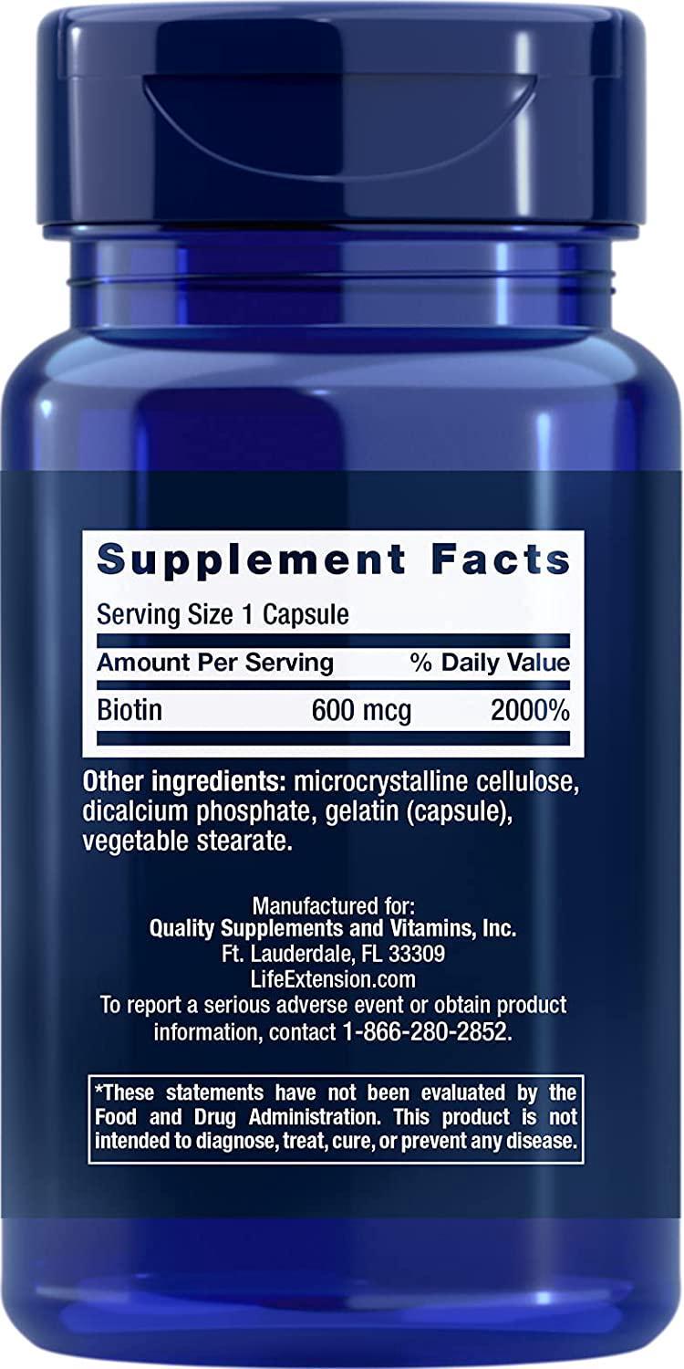 Life Extension Biotin 600 mcg Capsules, 100 Count