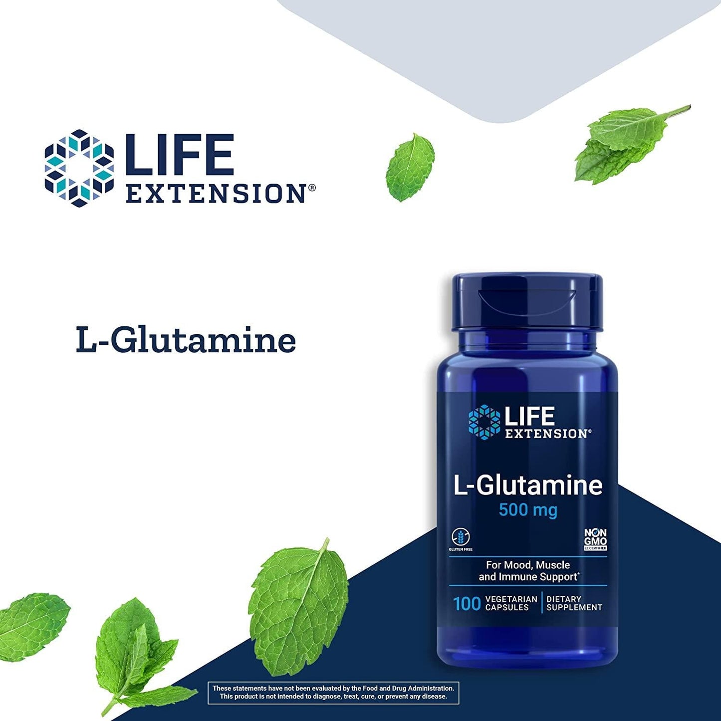 Life Extension L-Glutamine 500mg - For Muscle, Energy, Gut and Immune Health Support - Amino Acid Supplement Pills Gluten-Free, Vegetarian, Non-GMO 100 Capsules