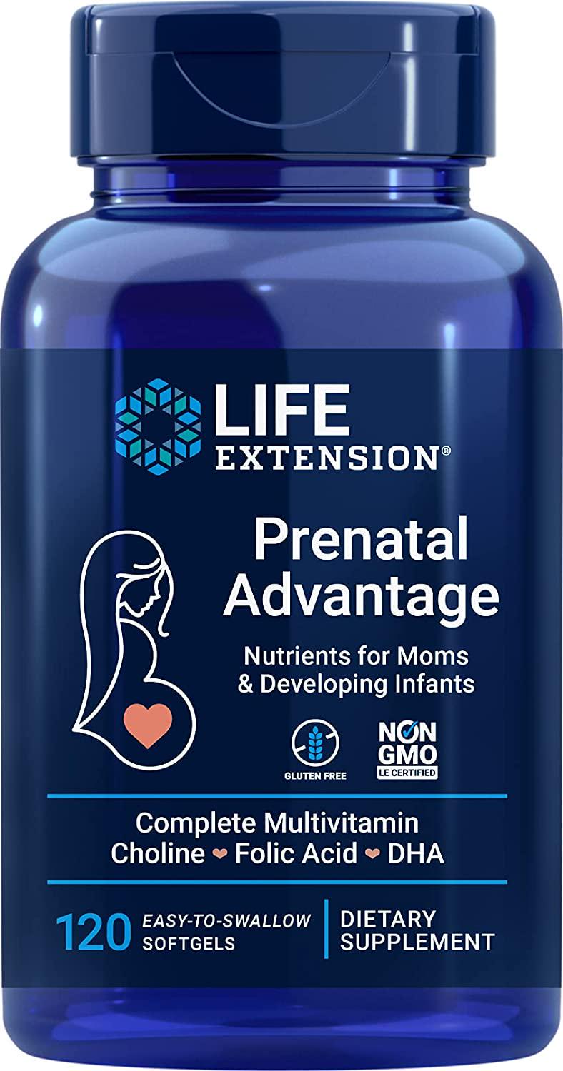 Life Extension Prenatal Advantage | Choline + Folic Acid + Dha | Complete Prenatal Multivitamin 120 Softgels