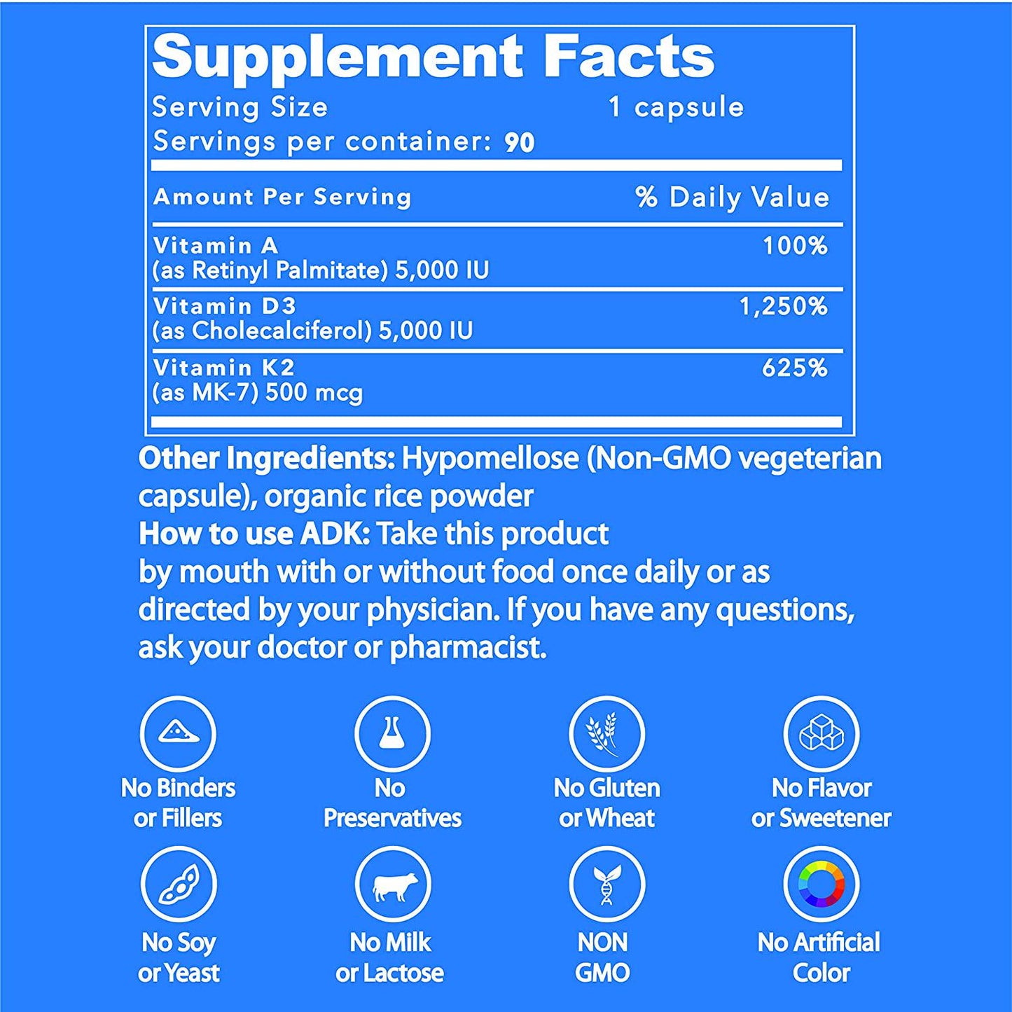 Life Strength ADK 90 CT Physician Formulated Vitamins A1, D3 and K2 (as MK7) Bone, Heart and Immune System Support Gluten Free, Soy Free, Non-GMO (90 CT)