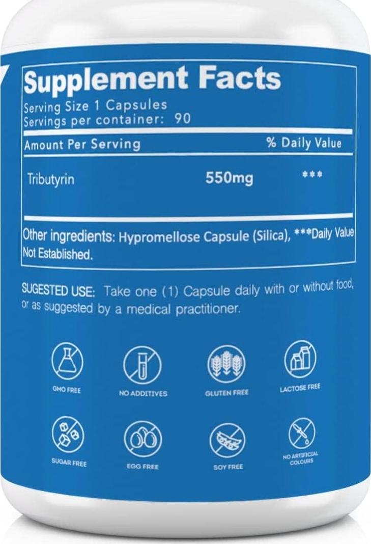 Life Strength Complete Biotic Butyrate Supplement, Tributyrin Based Butyric Acid Capsules. Postbiotic Support for Gut Health 90 CT (90 ct)
