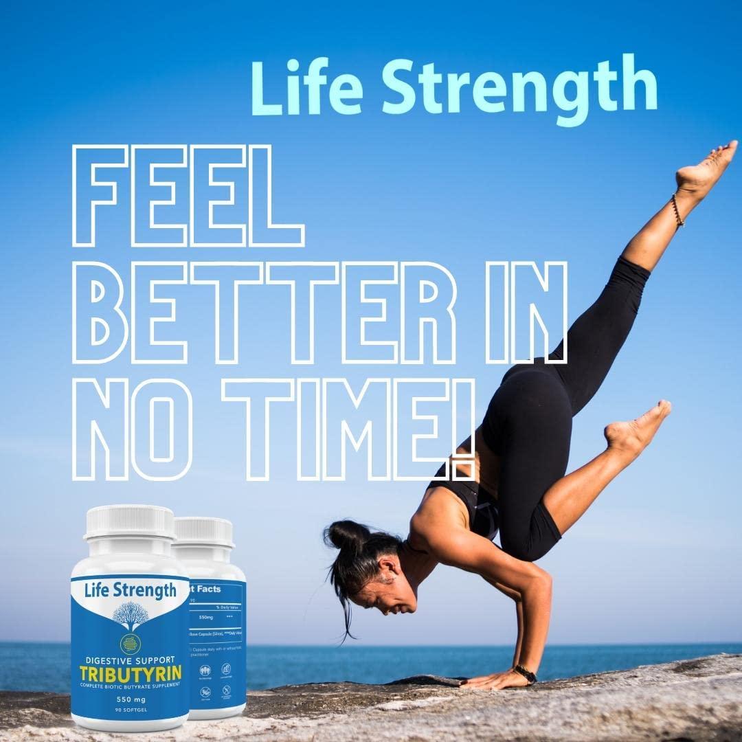 Life Strength Complete Biotic Butyrate Supplement, Tributyrin Based Butyric Acid Capsules. Postbiotic Support for Gut Health 90 CT (90 ct)