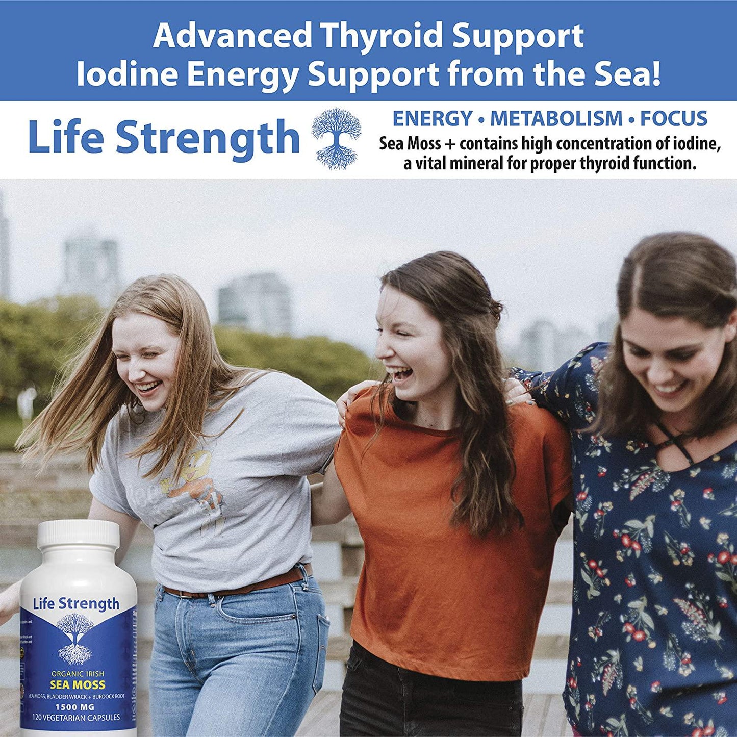Life Strength Organic Sea Moss 120 CT Wildcrafted Irish Sea Moss and Bladderwrack Burdock Root Finest Ingredients (1 Bottle 120 CT)