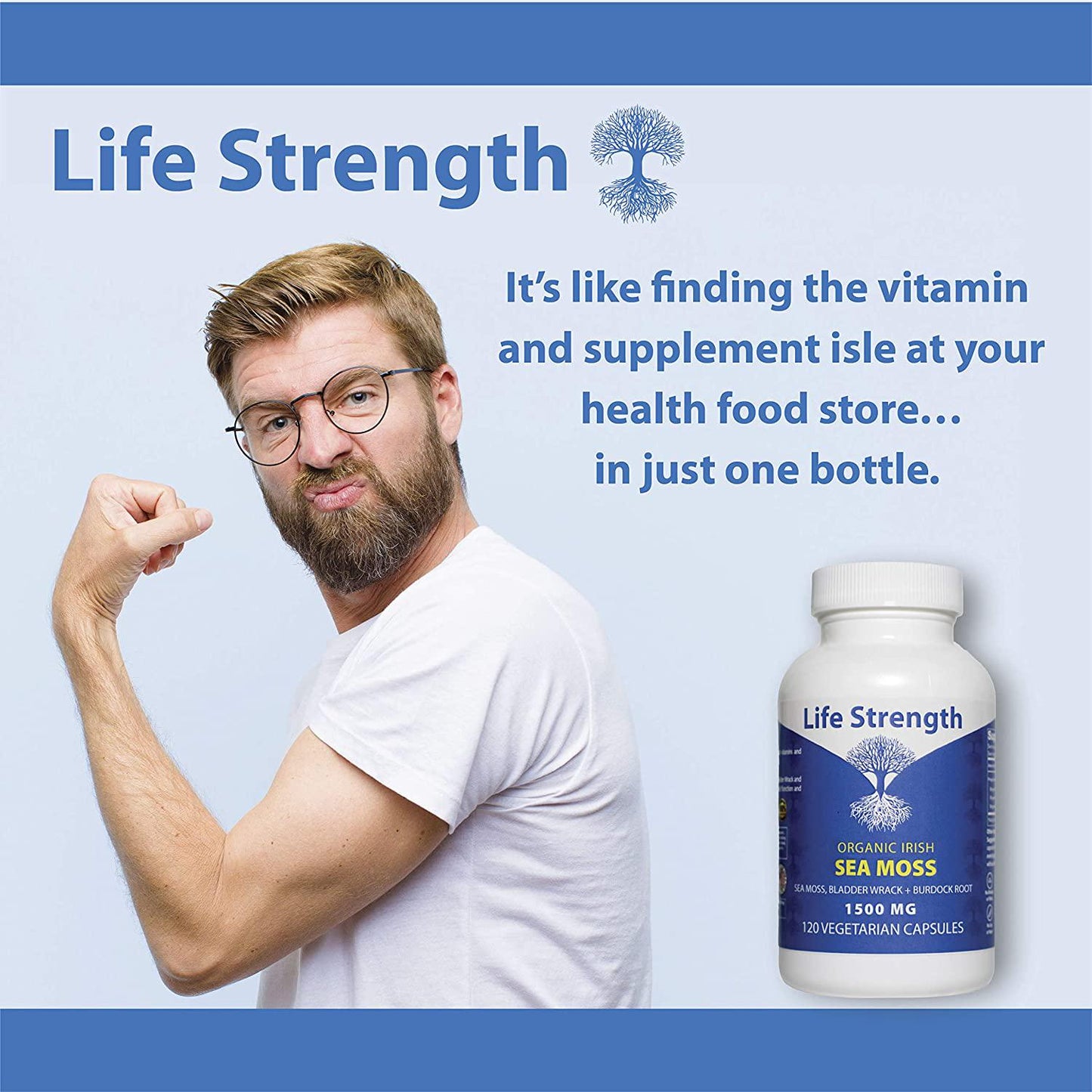 Life Strength Organic Sea Moss 120 CT Wildcrafted Irish Sea Moss and Bladderwrack Burdock Root Finest Ingredients (1 Bottle 120 CT)