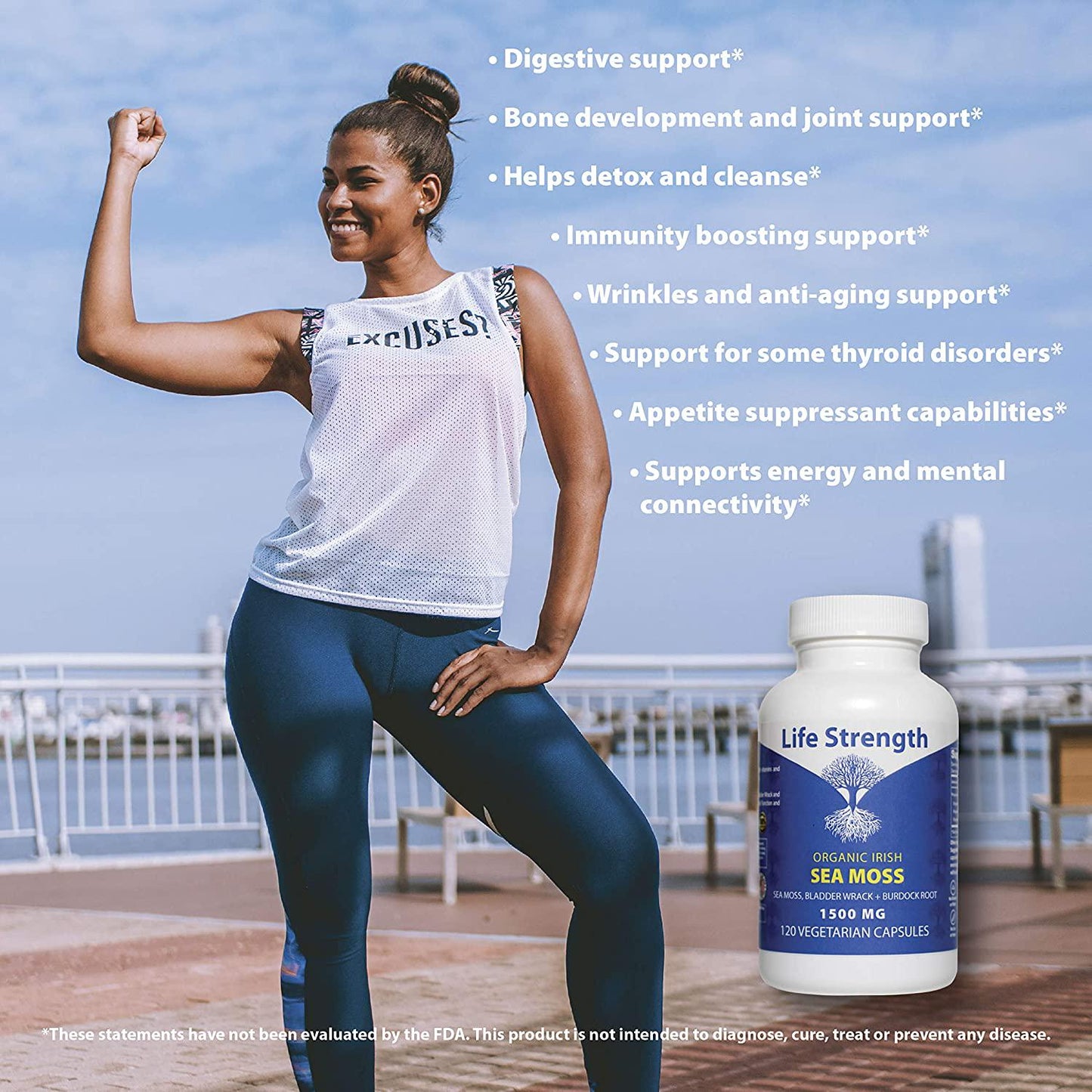 Life Strength Organic Sea Moss 120 CT Wildcrafted Irish Sea Moss and Bladderwrack Burdock Root Finest Ingredients (1 Bottle 120 CT)