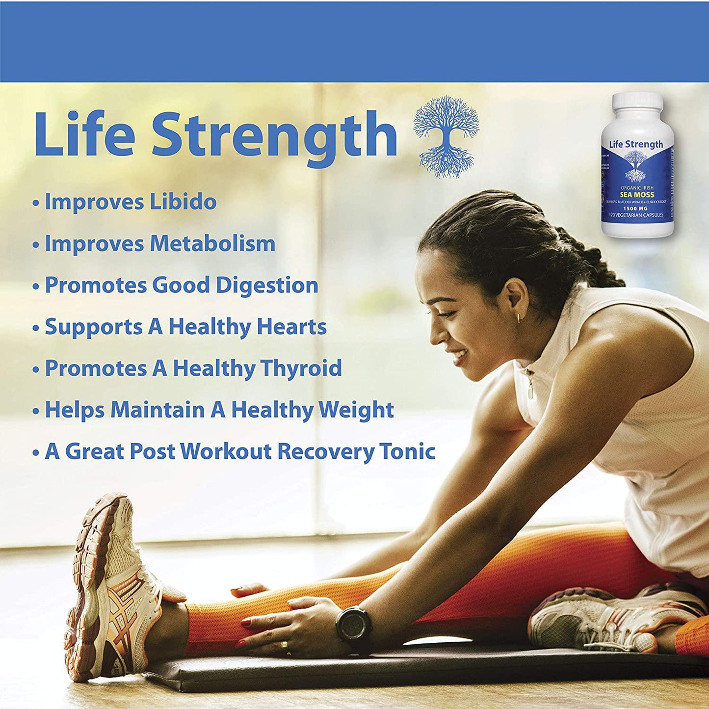 Life Strength Organic Sea Moss 120 CT Wildcrafted Irish Sea Moss and Bladderwrack Burdock Root Finest Ingredients (1 Bottle 120 CT)
