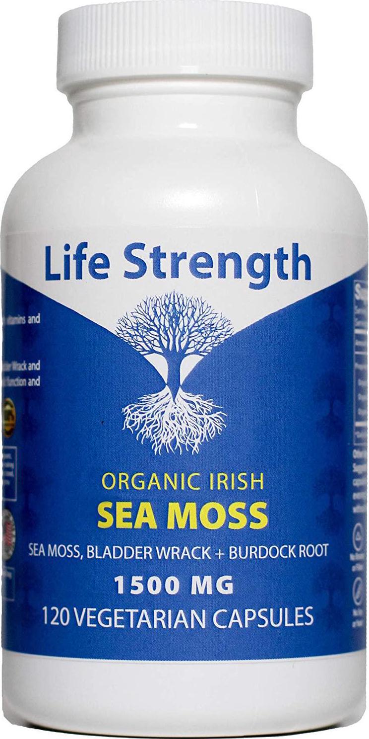 Life Strength Organic Sea Moss 120 CT Wildcrafted Irish Sea Moss and Bladderwrack Burdock Root Finest Ingredients (1 Bottle 120 CT)