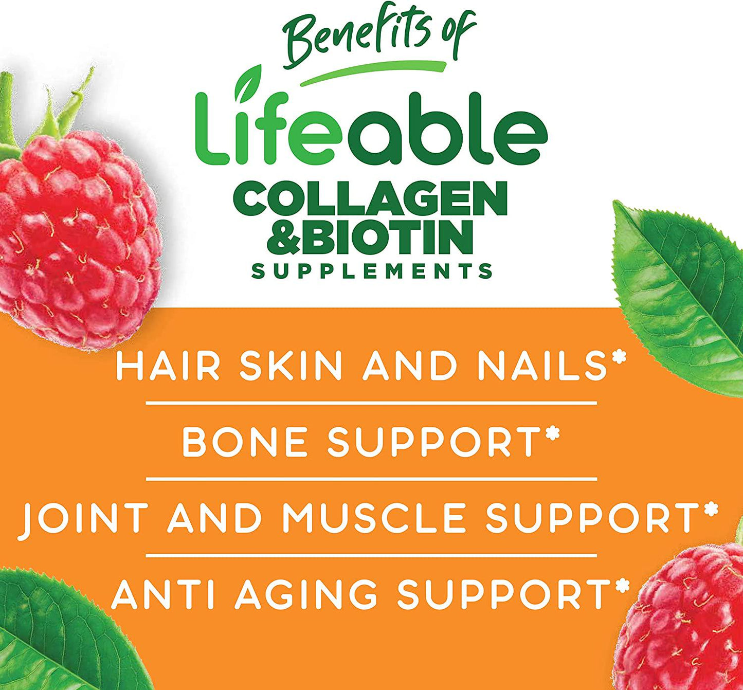 Lifeable Collagen 100mg with Biotin 10,000mcg Great Tasting Natural Flavor Gummy Supplement Gluten Free, Vegetarian, GMO Free Chewable for Hair, Skin, and Nails for Adults 90 Gummies