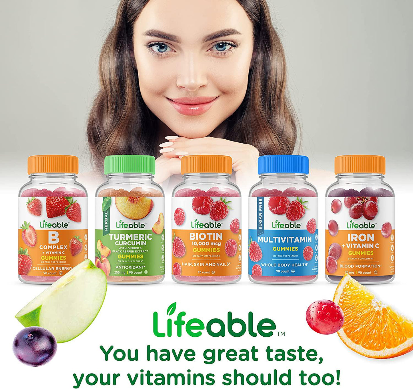 Lifeable Collagen 100mg with Biotin 10,000mcg Great Tasting Natural Flavor Gummy Supplement Gluten Free, Vegetarian, GMO Free Chewable for Hair, Skin, and Nails for Adults 90 Gummies