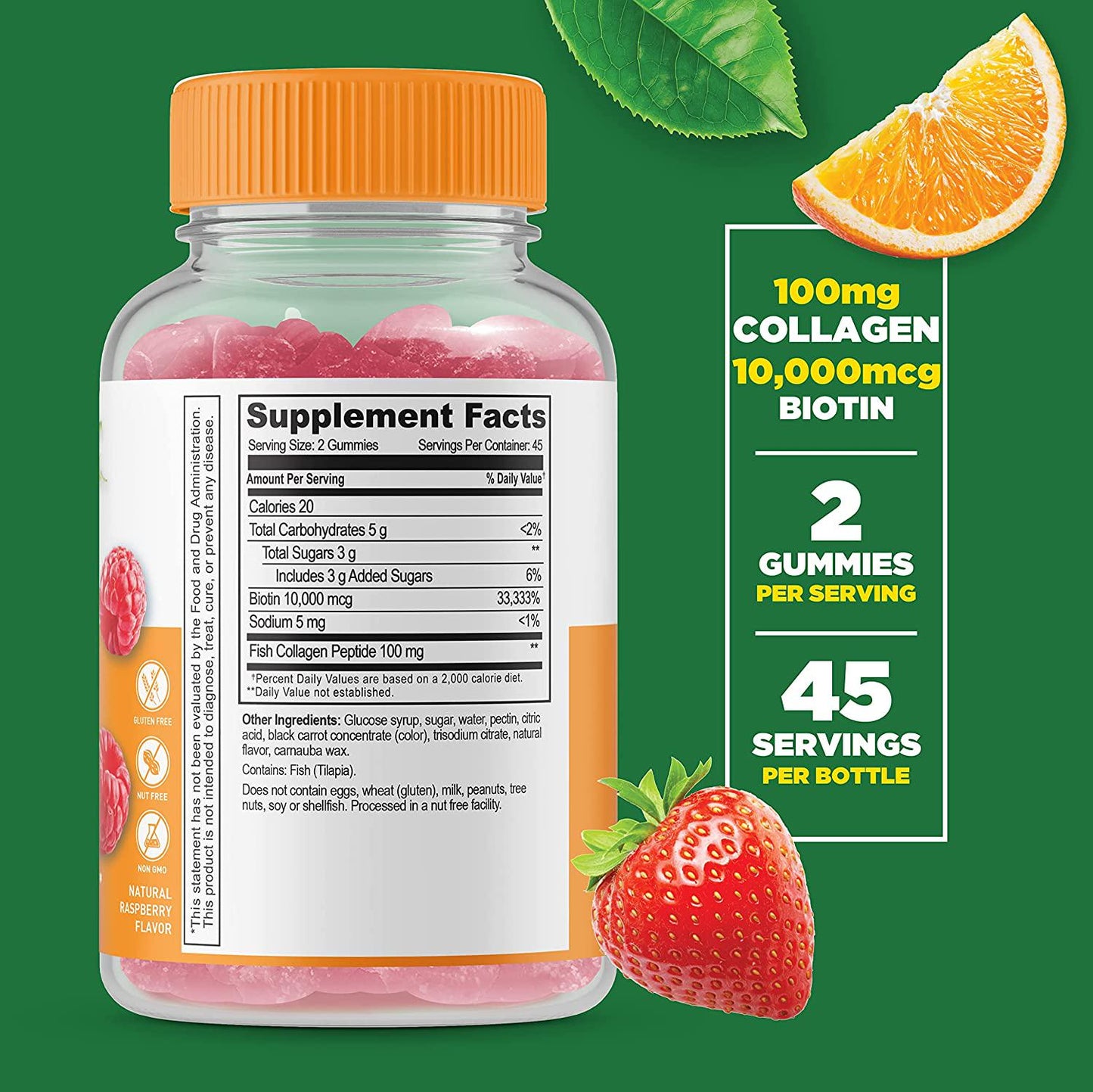 Lifeable Collagen 100mg with Biotin 10,000mcg Great Tasting Natural Flavor Gummy Supplement Gluten Free, Vegetarian, GMO Free Chewable for Hair, Skin, and Nails for Adults 90 Gummies
