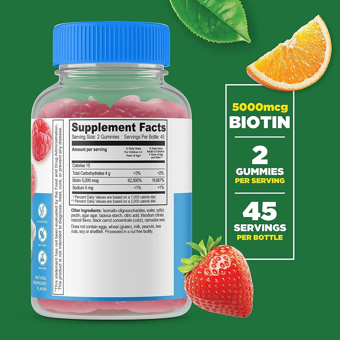 Lifeable Sugar Free Biotin Gummies for Kids 5000mcg Great Tasting Natural Flavor Supplement Vitamins Vegetarian GMO-free Chewable for Hair, Skin and Nails Support for Children 90 Gummies