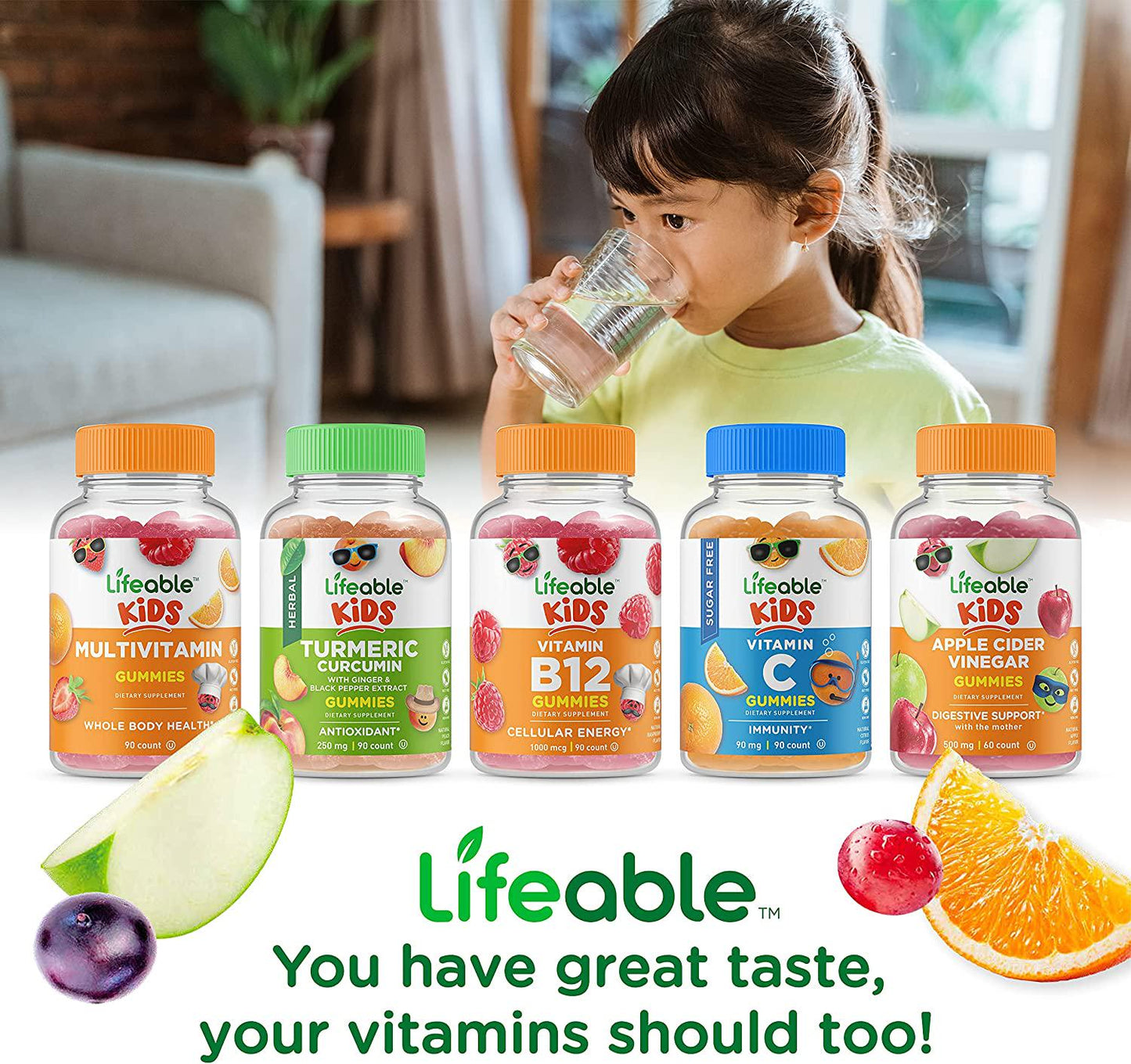 Lifeable Sugar Free B Complex with Vitamin C for Kids Great Tasting Natural Flavor Gummy Supplement with Niacin, Vitamin C, Pantothenic Acid, B6, Folate, Biotin, B12 Energy Support 90 Gummies