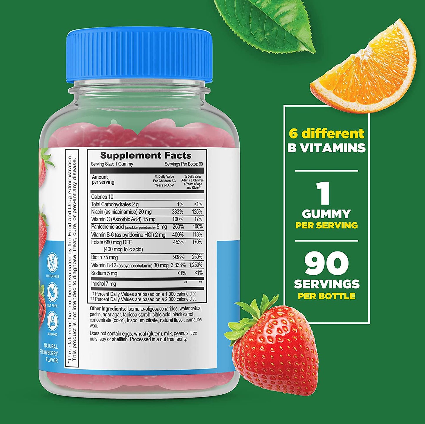 Lifeable Sugar Free B Complex with Vitamin C for Kids Great Tasting Natural Flavor Gummy Supplement with Niacin, Vitamin C, Pantothenic Acid, B6, Folate, Biotin, B12 Energy Support 90 Gummies
