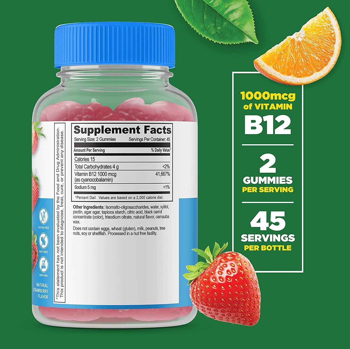 Lifeable Sugar Free Vitamin B12 for Kids 1000 mcg Great Tasting Natural Flavor Gummy Supplement Gluten Free Vegetarian GMO-Free Chewable Energy Mood Metabolism Support for Kids 90 Gummies