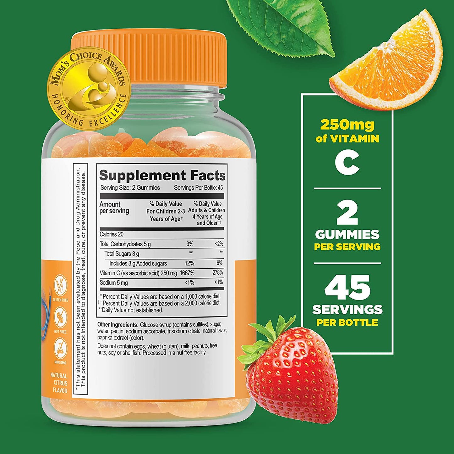 Lifeable Vitamin C 250 mg for Kids Great Tasting Natural Flavor Gummy Supplement Vegetarian GMO-Free Chewable Vitamins for Immune Support 90 Gummies