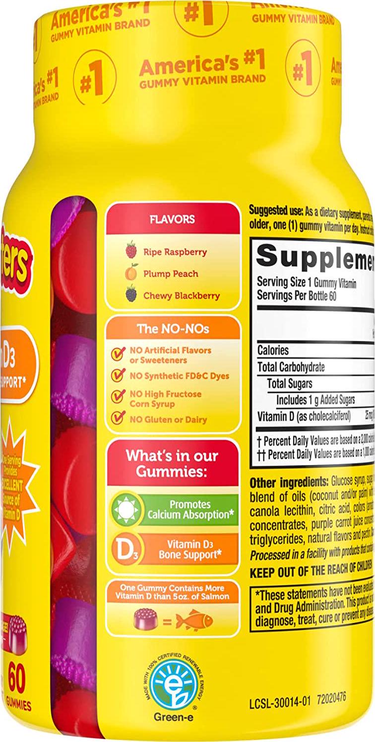 Lil Critters Vitamin D3 Gummy Vitamins for Kids - 1000 IU of Vitamin D to Support Calcium Absorption and Maintain Bone Health - 60ct (2-Month Supply)