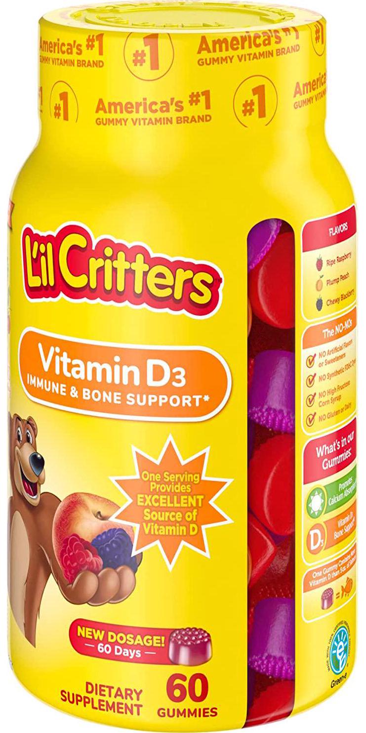 Lil Critters Vitamin D3 Gummy Vitamins for Kids - 1000 IU of Vitamin D to Support Calcium Absorption and Maintain Bone Health - 60ct (2-Month Supply)