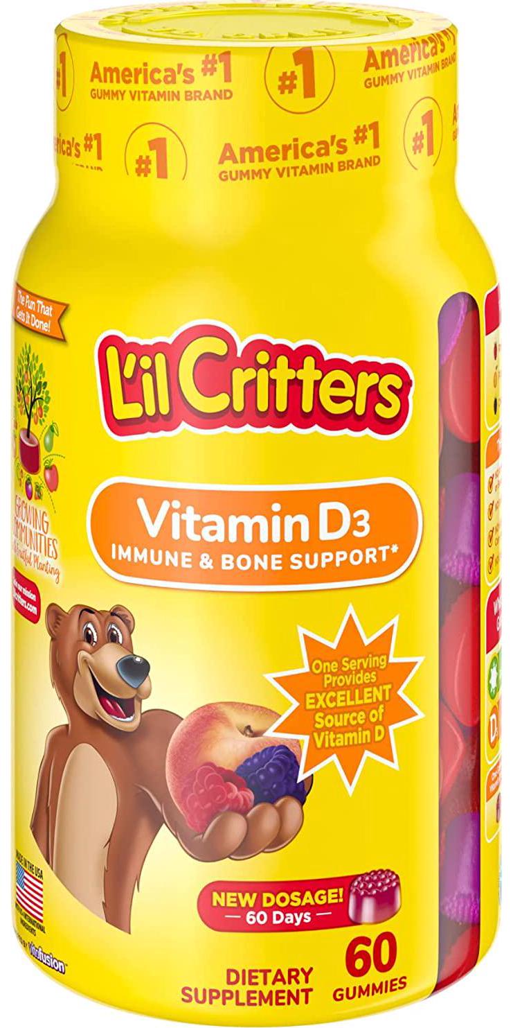 Lil Critters Vitamin D3 Gummy Vitamins for Kids - 1000 IU of Vitamin D to Support Calcium Absorption and Maintain Bone Health - 60ct (2-Month Supply)
