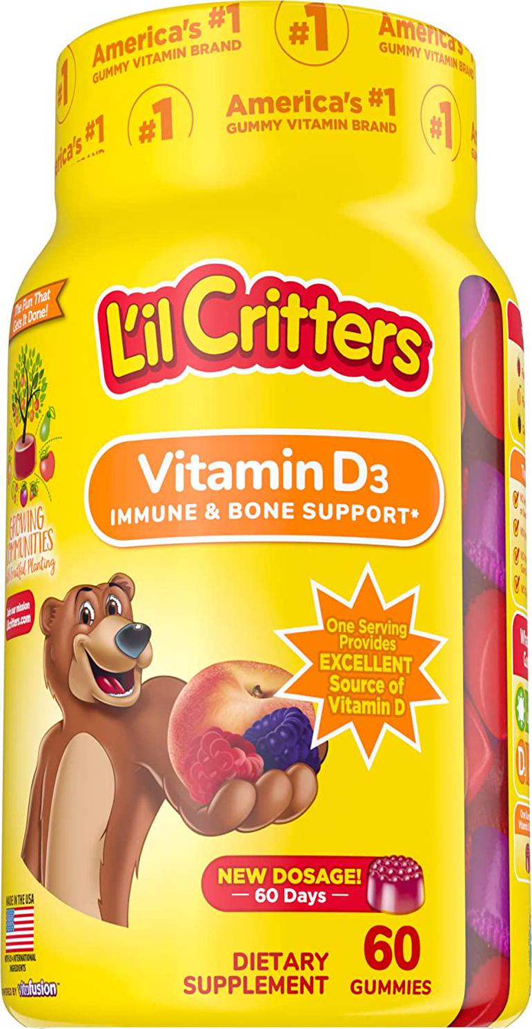 Lil Critters Vitamin D3 Gummy Vitamins for Kids - 1000 IU of Vitamin D to Support Calcium Absorption and Maintain Bone Health - 60ct (2-Month Supply)