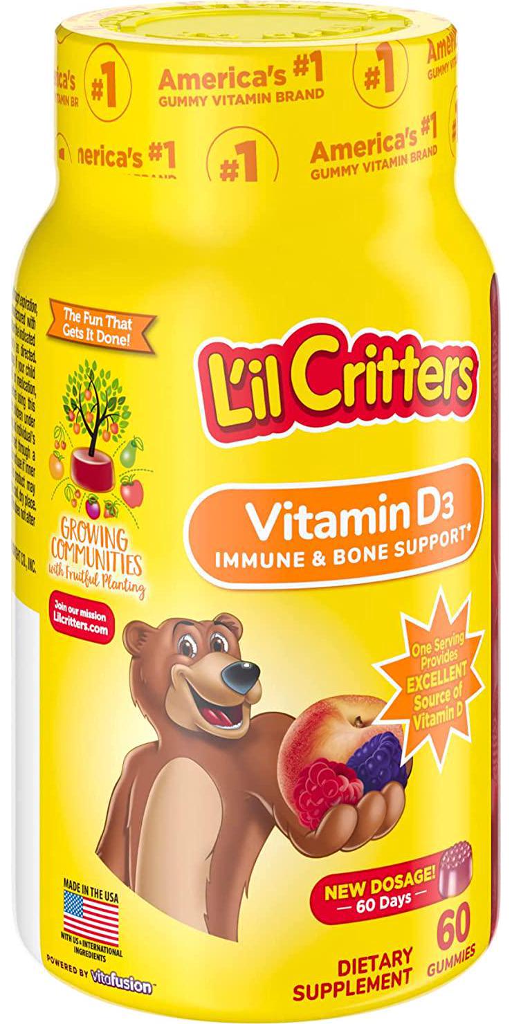 Lil Critters Vitamin D3 Gummy Vitamins for Kids - 1000 IU of Vitamin D to Support Calcium Absorption and Maintain Bone Health - 60ct (2-Month Supply)