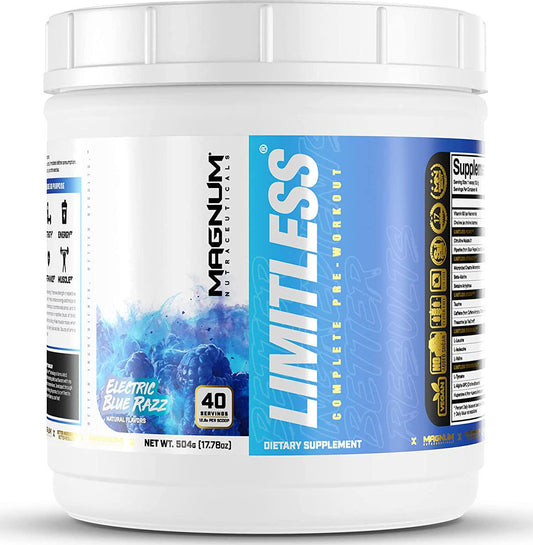 Limitless Pre Workout - Electric Blue Razz 40 Servings - Magnum Nutraceuticals, All in One Pre Workout Powder for Men and Women for Energy, Strength, Pumps, Endurance Focus
