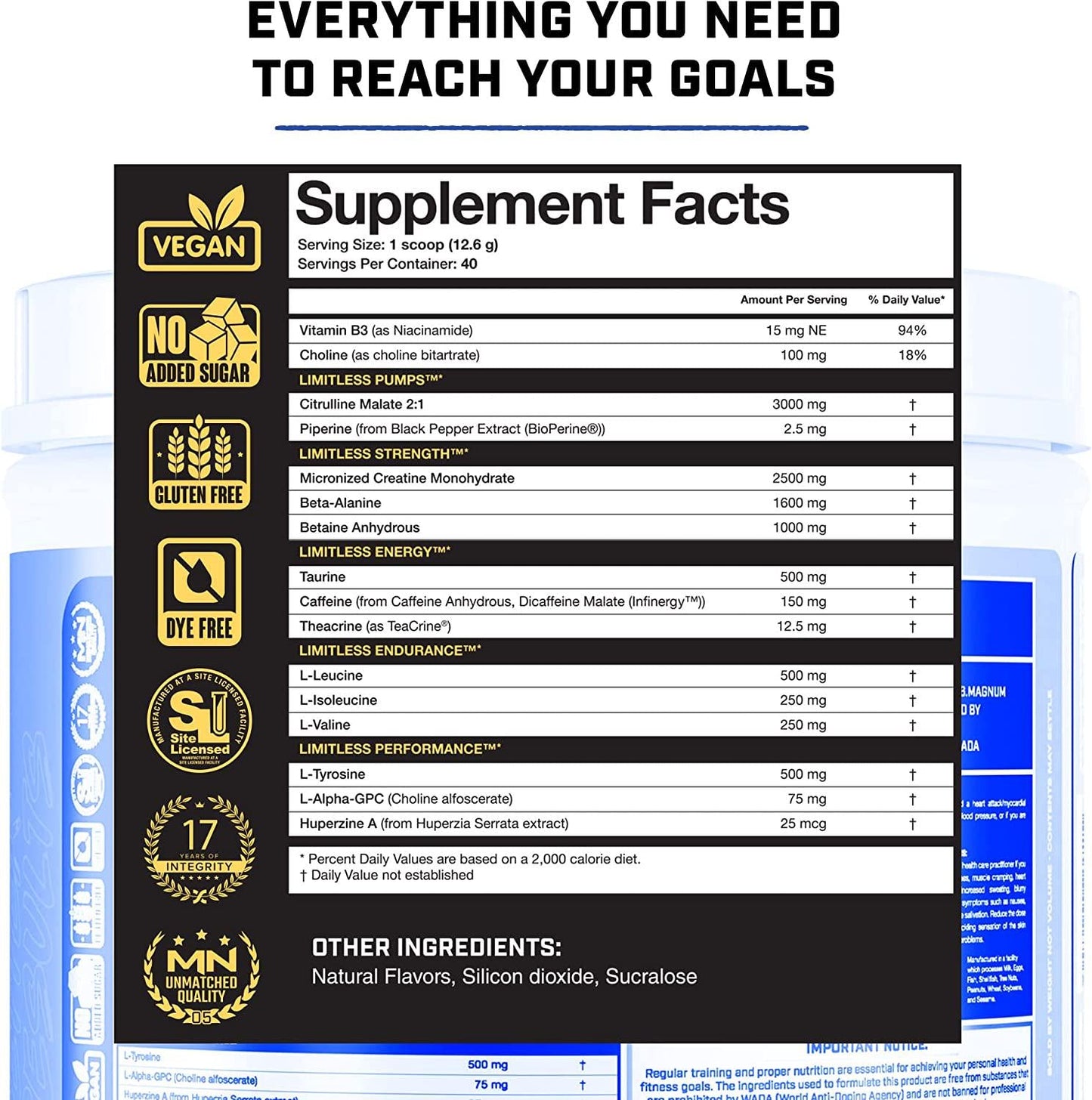 Limitless Pre Workout - Electric Blue Razz 40 Servings - Magnum Nutraceuticals, All in One Pre Workout Powder for Men and Women for Energy, Strength, Pumps, Endurance Focus