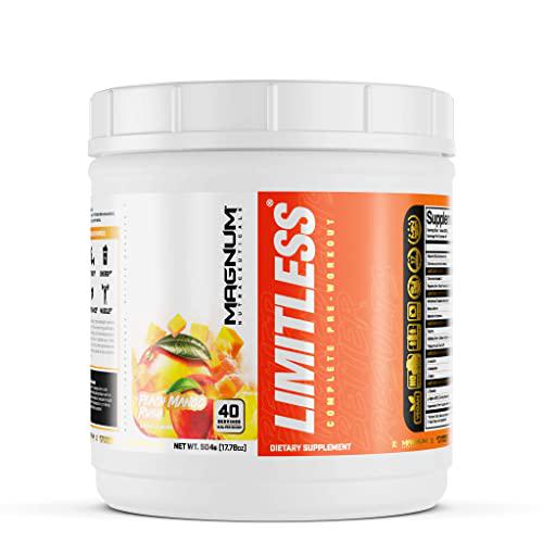 Limitless Pre Workout - Peach Mango Rush 40 Servings - Magnum Nutraceuticals, All in One Pre Workout Powder for Men and Women for Energy, Strength, Pumps, Endurance Focus