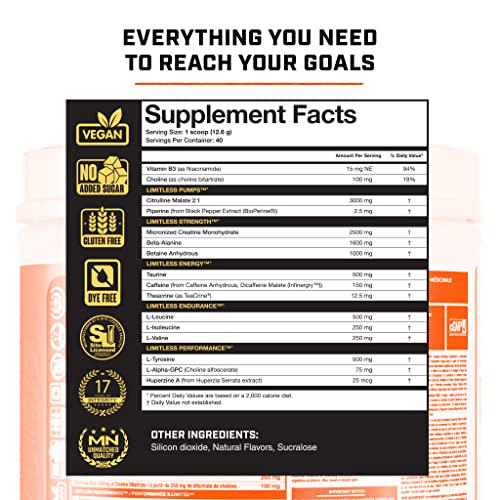 Limitless Pre Workout - Peach Mango Rush 40 Servings - Magnum Nutraceuticals, All in One Pre Workout Powder for Men and Women for Energy, Strength, Pumps, Endurance Focus