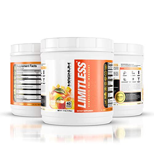 Limitless Pre Workout - Peach Mango Rush 40 Servings - Magnum Nutraceuticals, All in One Pre Workout Powder for Men and Women for Energy, Strength, Pumps, Endurance Focus
