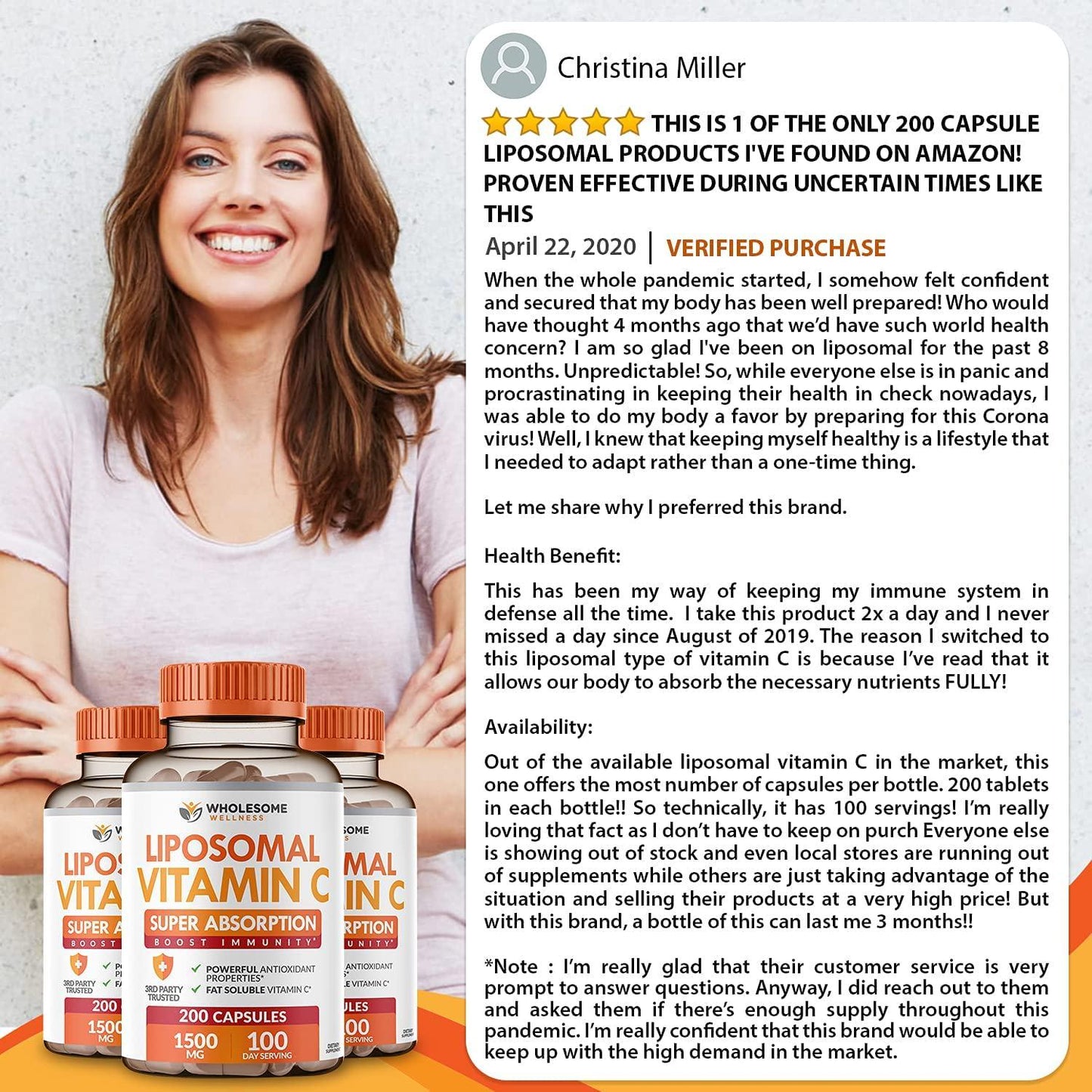 Liposomal Vitamin C - 200 Capsules 1500mg - Natural High Absorption Ascorbic Acid - Supports Immune System and Collagen Booster - Powerful Antioxidant High Dose Fat Soluble Supplement - Lypo Spheric