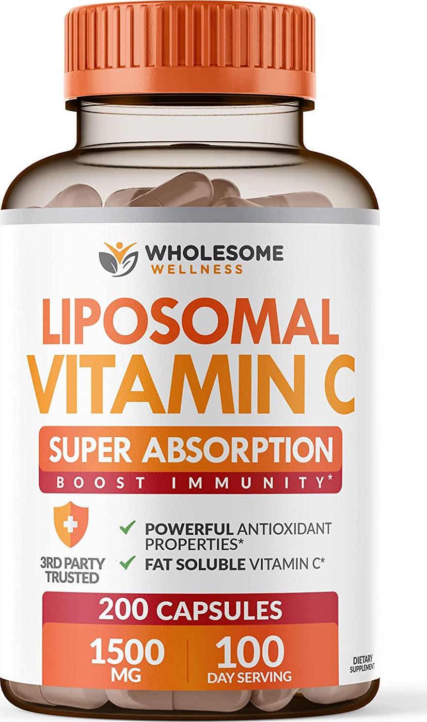 Liposomal Vitamin C - 200 Capsules 1500mg - Natural High Absorption Ascorbic Acid - Supports Immune System and Collagen Booster - Powerful Antioxidant High Dose Fat Soluble Supplement - Lypo Spheric