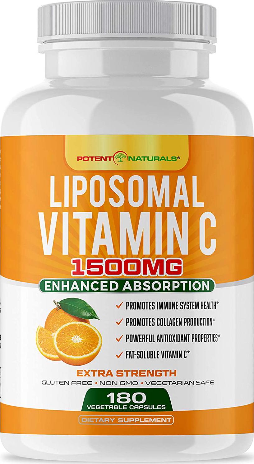 Liposomal Vitamin C 1500mg -180 Vegan Capsules - Vitamin C, Fat Soluble Vitamin C, High Dose Ascorbic Acid, Collagen Booster, Antioxidant and Immune Support Vitamins, Non GMO - Lypo spheric