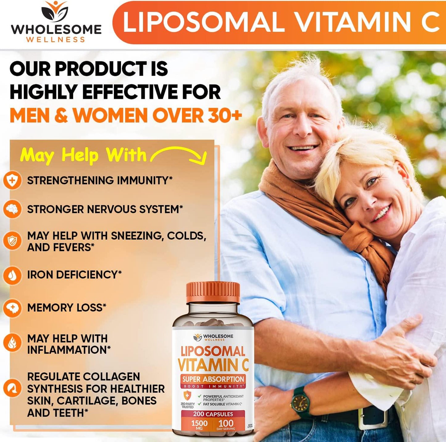 Liposomal Vitamin C - 200 Capsules 1500mg - Natural High Absorption Ascorbic Acid - Supports Immune System and Collagen Booster - Powerful Antioxidant High Dose Fat Soluble Supplement - Lypo Spheric